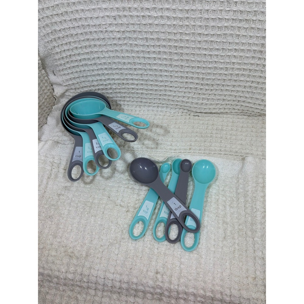 Modern Kitchen Unisex Farberware Measuring Cups Spoons Set 11pc Teal Grey